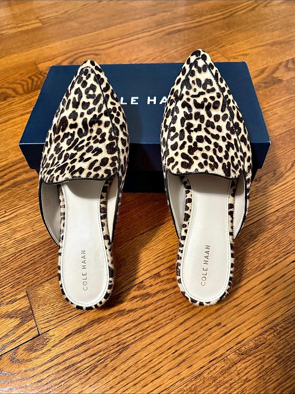 Cole Haan Piper Leopard Print Calf Hair Mules US 8.5 B